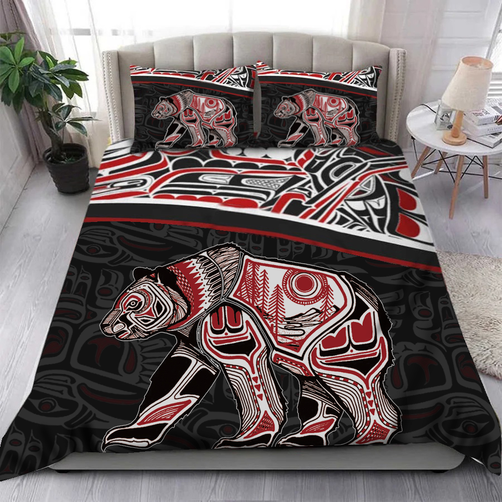 Bear Pacific Northwest Style Symbolism Bedding Set Haida Art Bear Merch Decorations