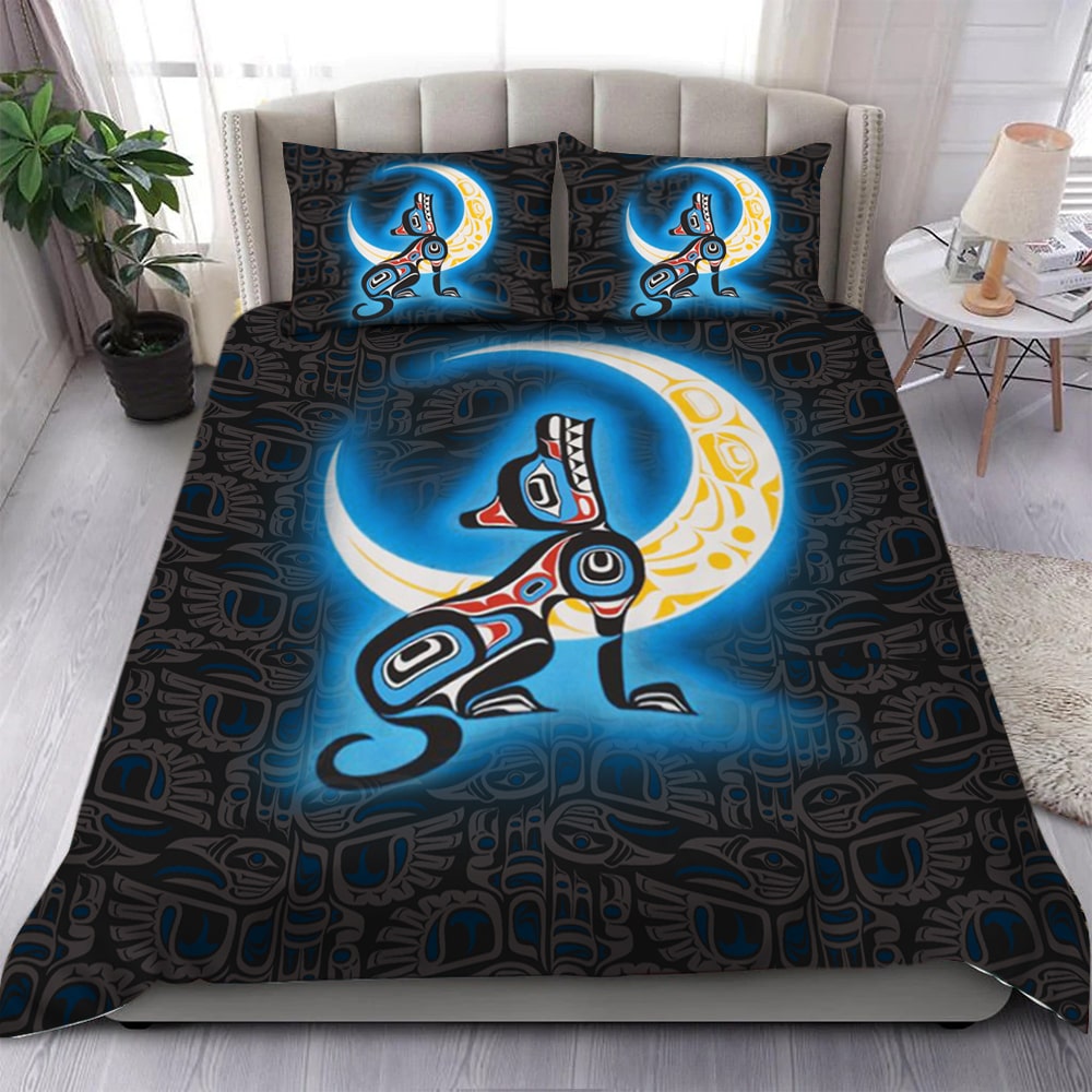 The Moon And The Wolf Pacific Northwest Art Bedding Set Gift For Family