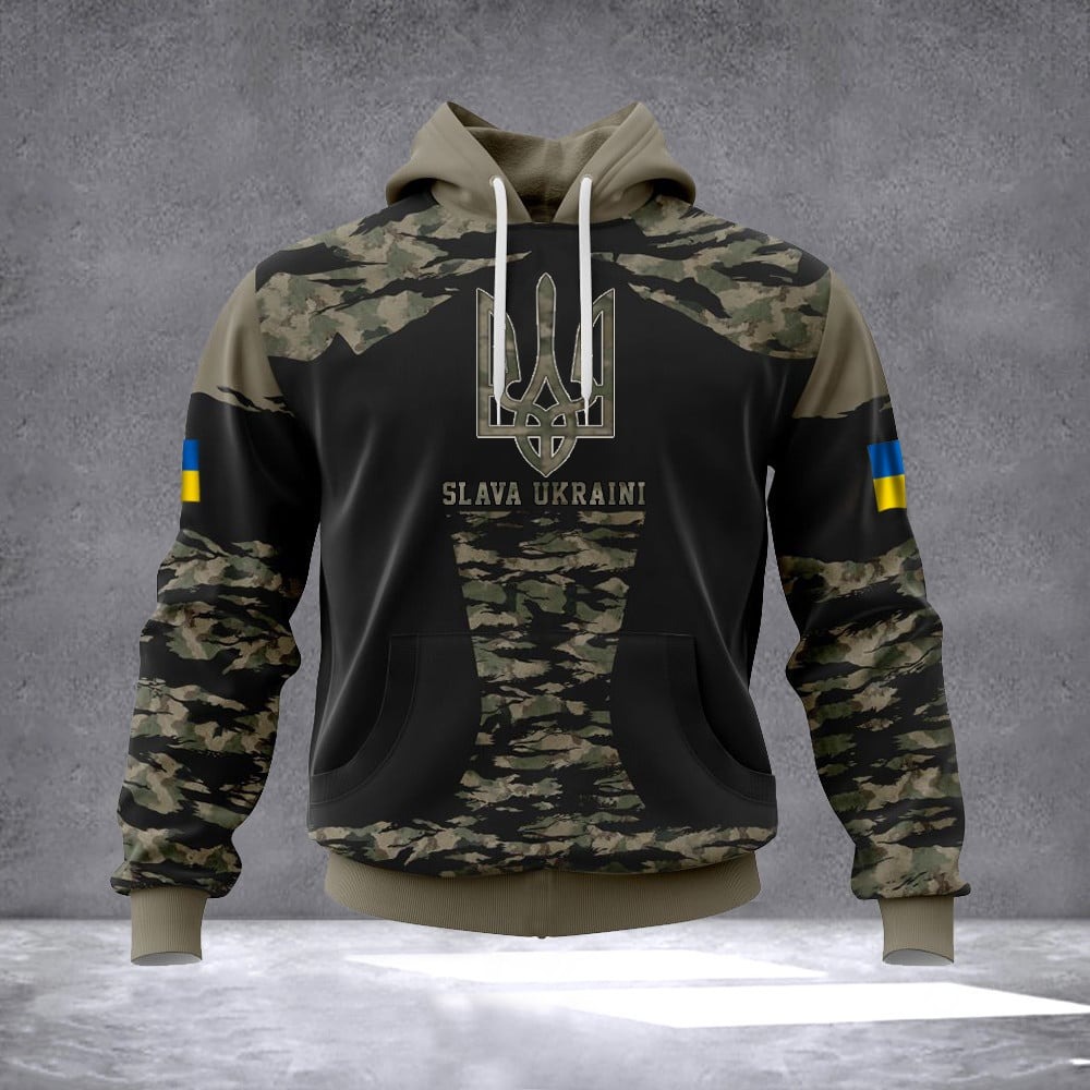 Slava Ukraine Hoodie Mens Ukrainian Flag Trident Ukraine Merchandise