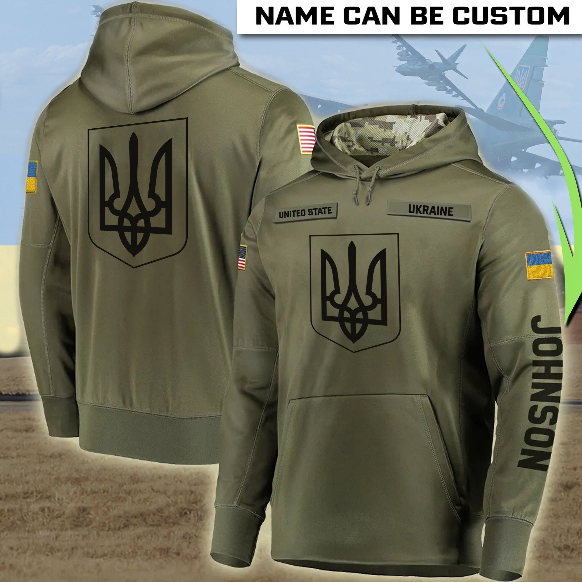 Personalized Name United States Stand With Ukraine Hoodie Ukraine Trident Clothing