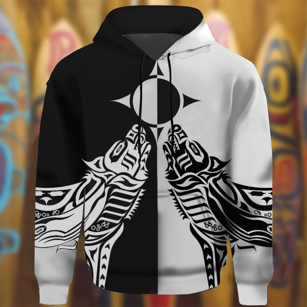 Wolf Pacific Northwest Style Spirit Hoodie Haida Art Wolf Hoodie Apparel