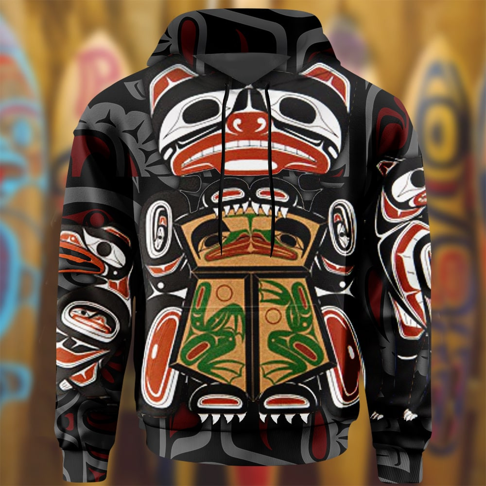 Raven Bear And Wolf Native American Hoodie Haida Art Symbolism 3D Printed Hoodie Gift For Men
