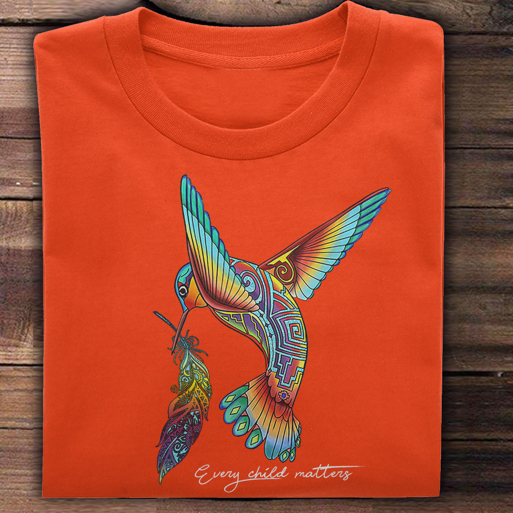 Hummingbird And Feather Every Child Matters Shirt Orange Shirt Day 2023 Movement Apparel-1