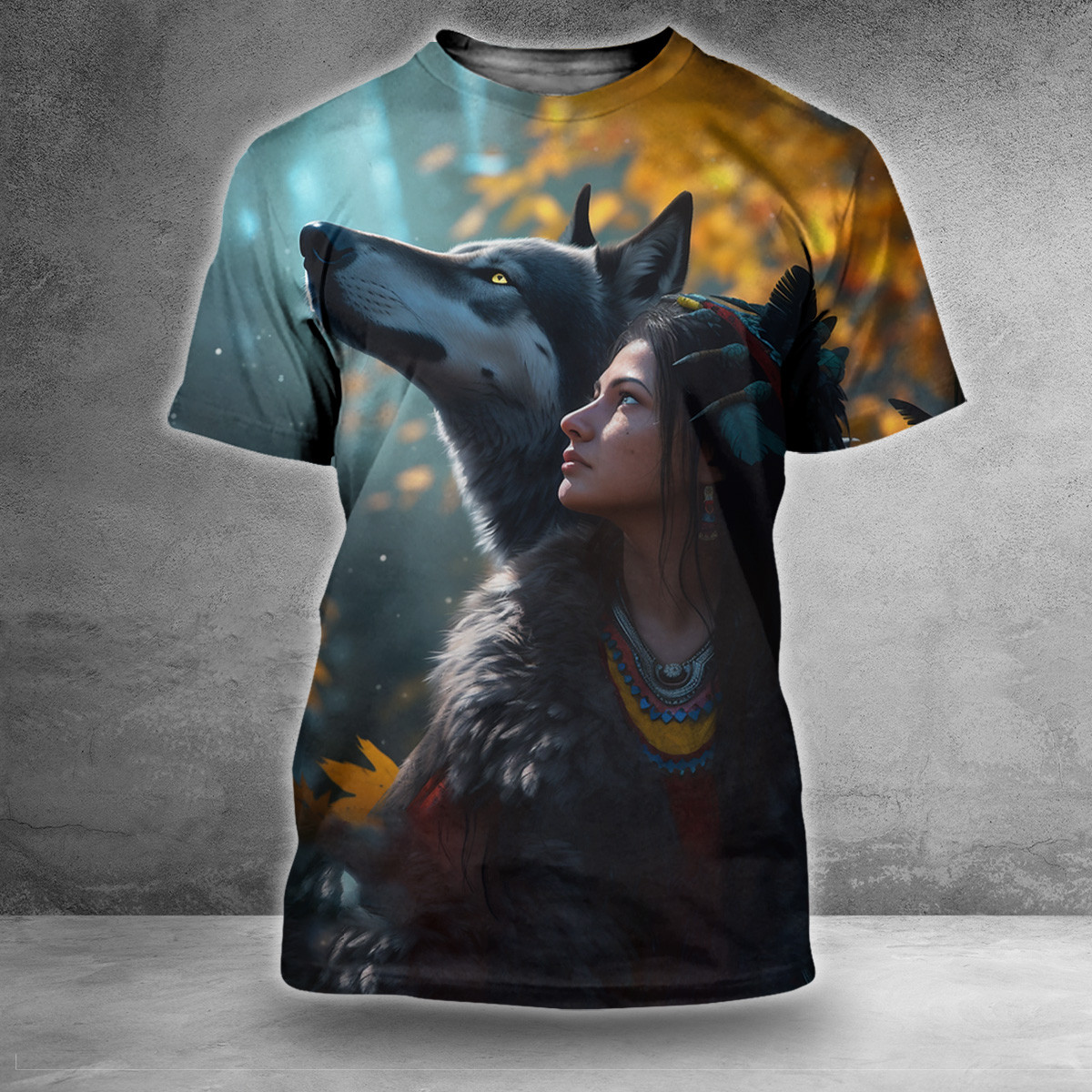 Native Canada Wolf And Girl T-Shirt Native Design Clothing Gifts For Him-1