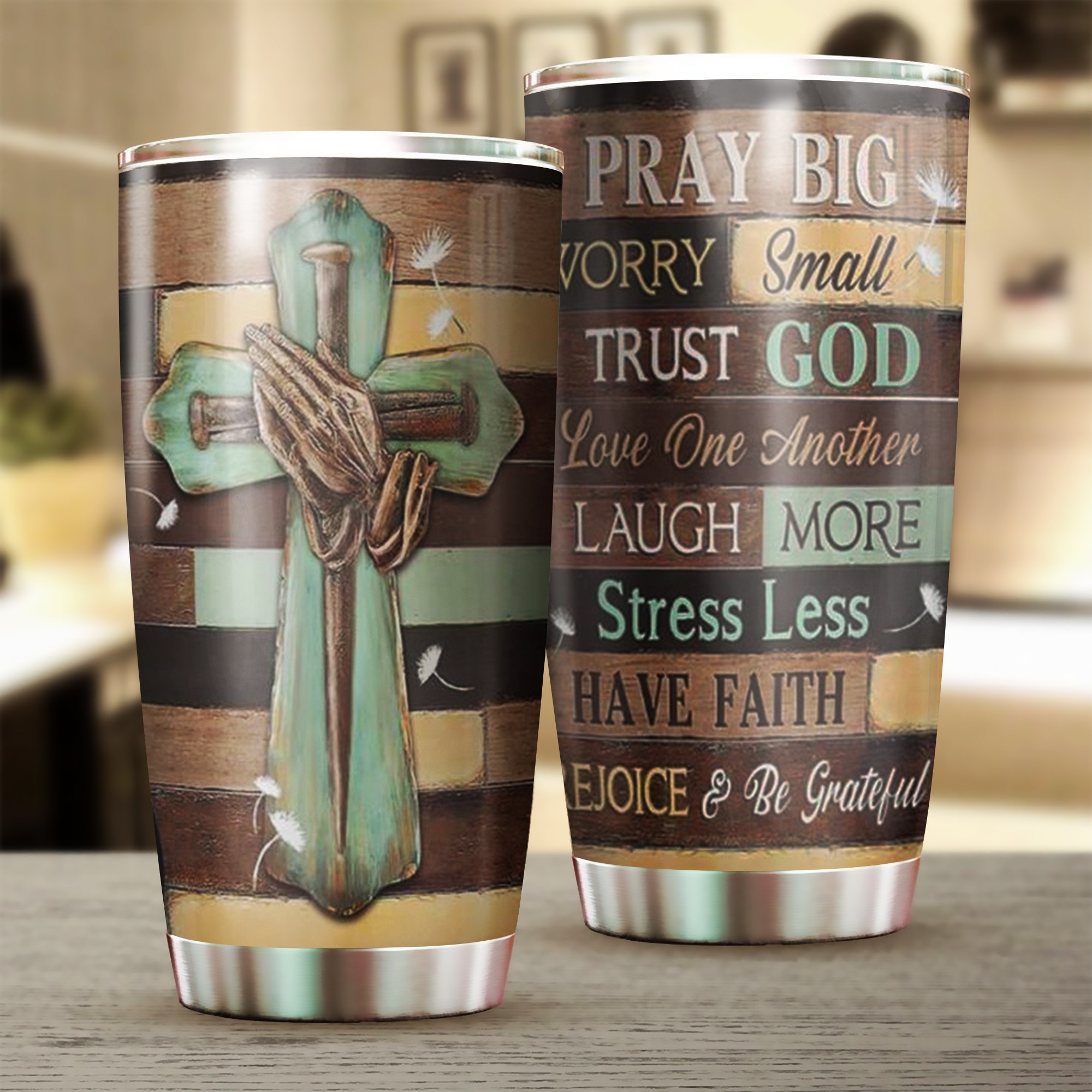 Cross Pray Big Worry Small Trust God Tumbler Faith Christian Gifts For Mom-1