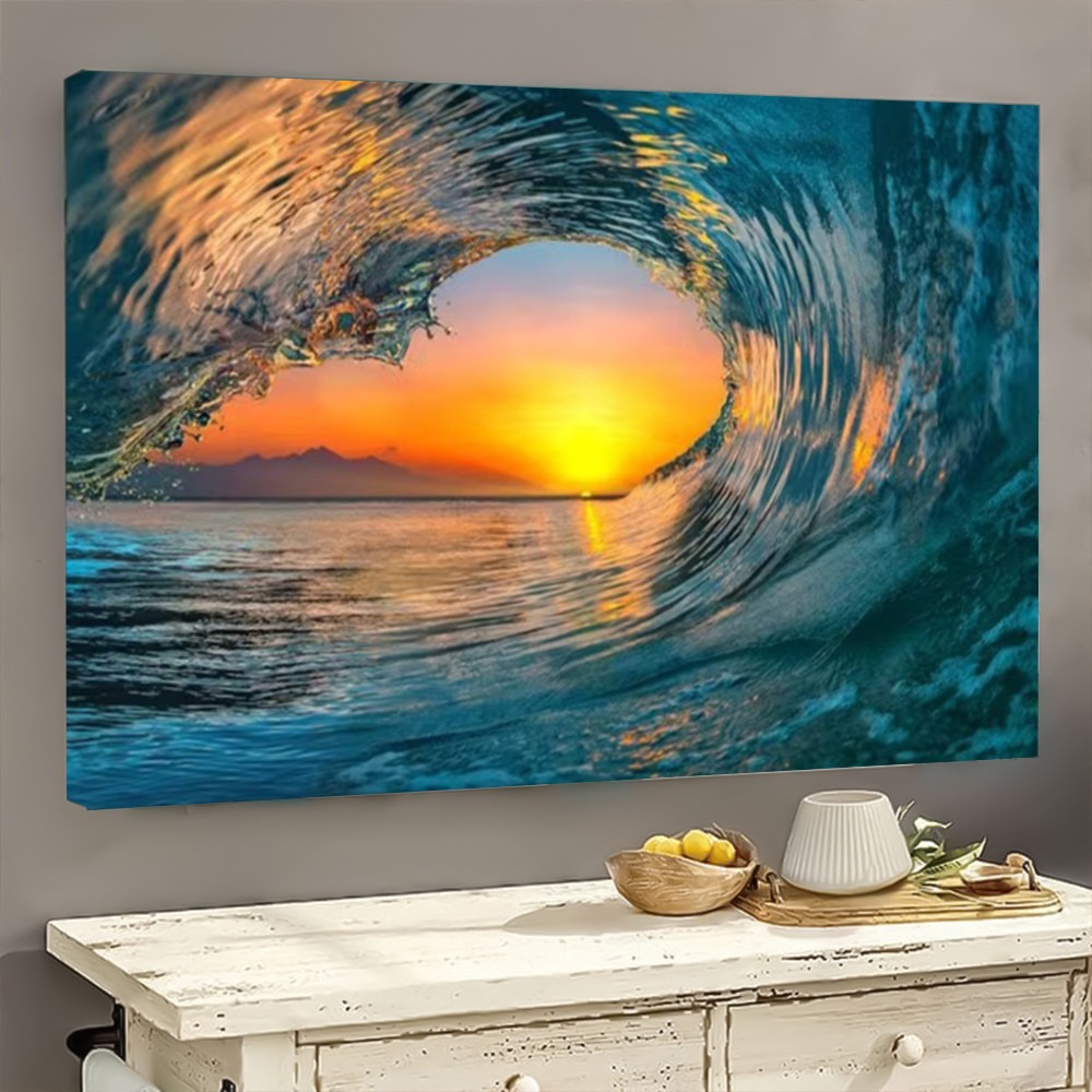 Ocean Wave Sunset Poster Wall Art Blue Wave Poster Best Housewarming Gift Ideas-1