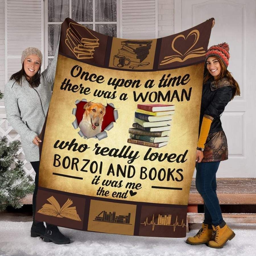 Once Upon A Time There A Woman Who Loved Borzoi Dog And Books Blanket Borzoi Themed Gifts-1