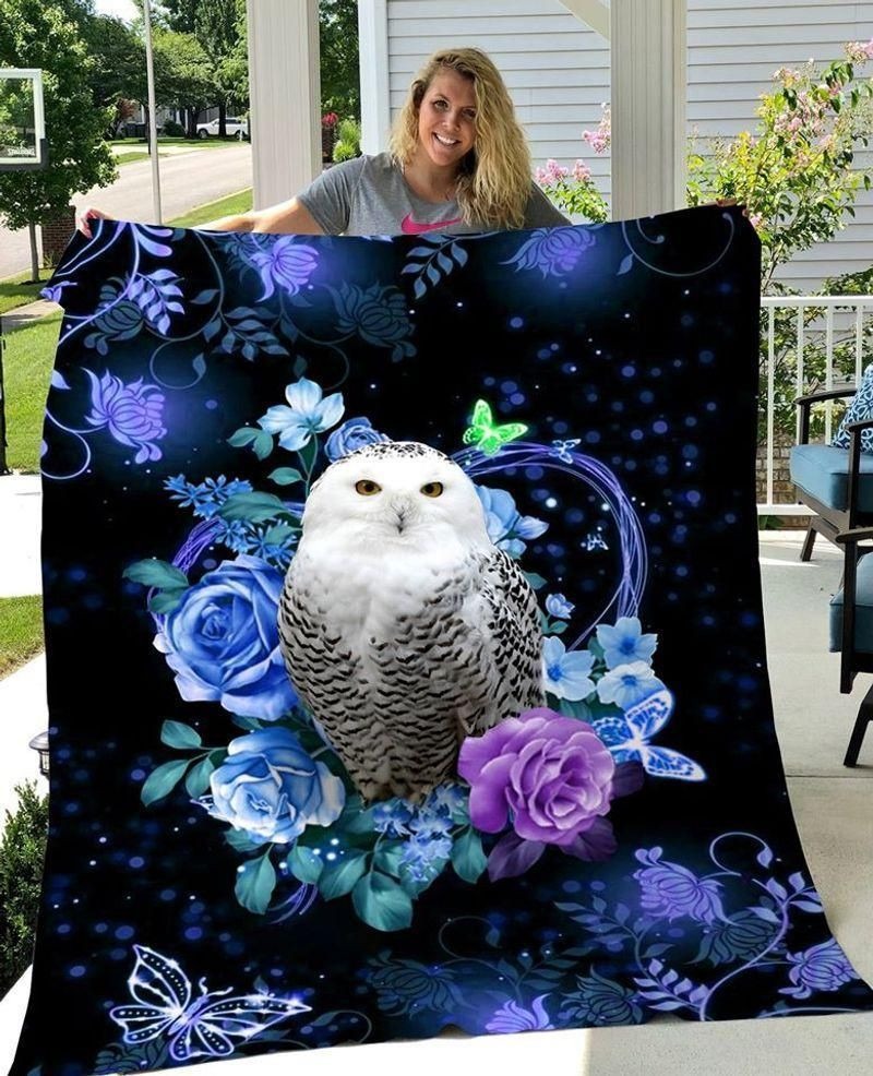 Owl Flower Roses Fleece Blanket Themed Best Owl Gifts For Women Christmas Ideas-1
