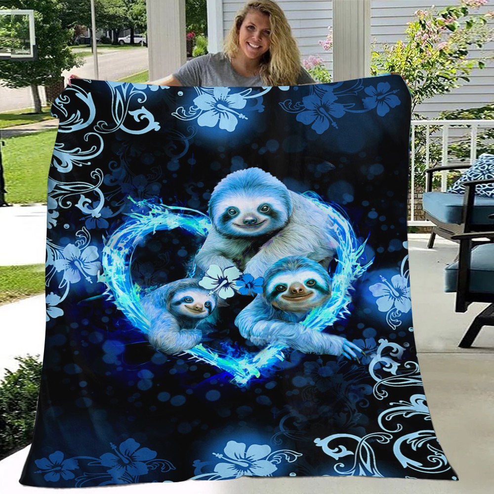 Sloth Family Hibiscus Pattern Blanket Decorative Throw Blankets For Sofa Bed-1