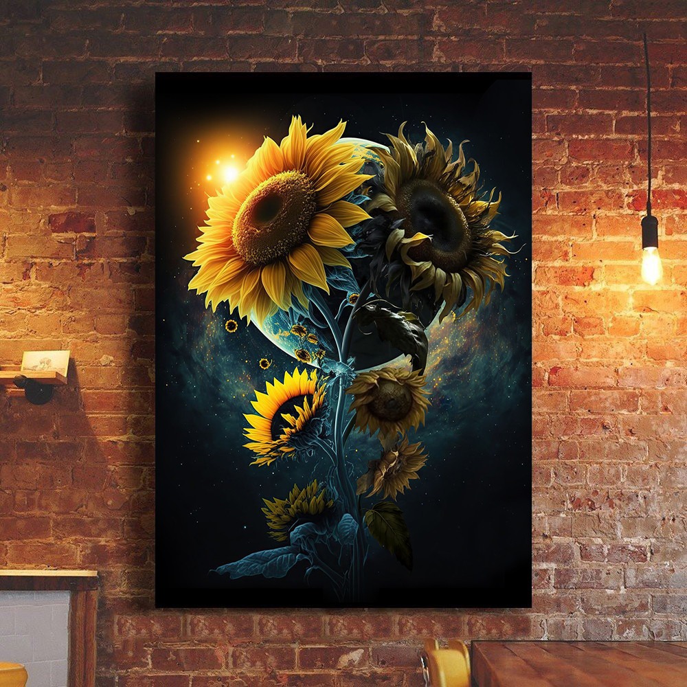 Sunflower In Space Poster Peace Love Wall Art Decor For Living Room-1